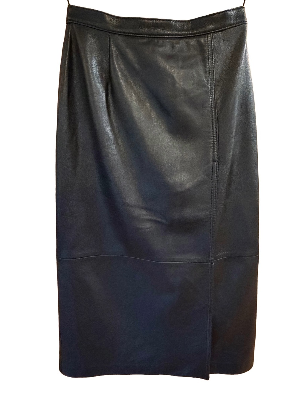 Vintage Bagatelle Black Genuine Leather Wrap Midi Pencil Skirt 10